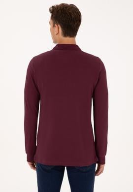 Erkek Regular Fit Polo Yaka Bordo Basic Sweatshirt - 50317510037
