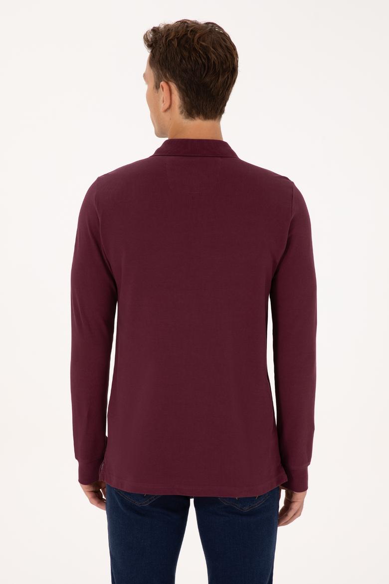 Erkek Regular Fit Polo Yaka Bordo Basic Sweatshirt - 50317510037