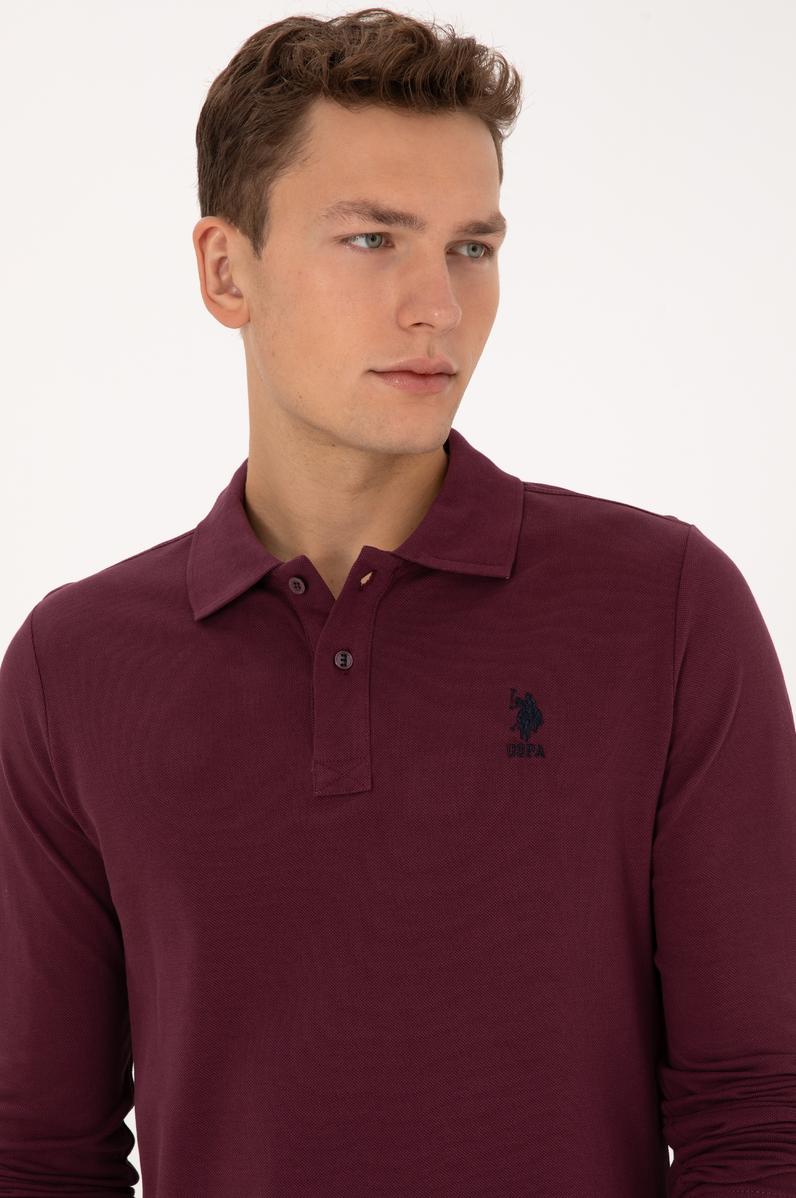 Erkek Regular Fit Polo Yaka Bordo Basic Sweatshirt