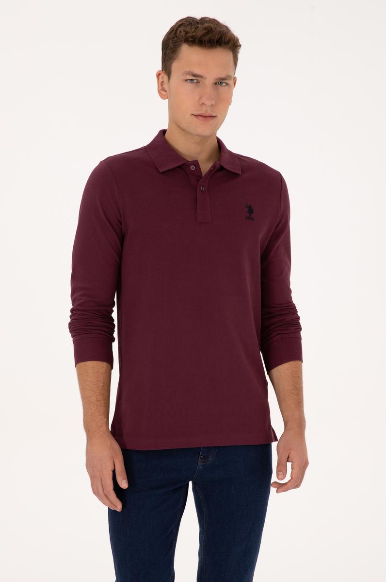 Erkek Regular Fit Polo Yaka Bordo Basic Sweatshirt
