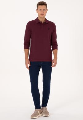 Erkek Regular Fit Polo Yaka Bordo Basic Sweatshirt - 50317510037