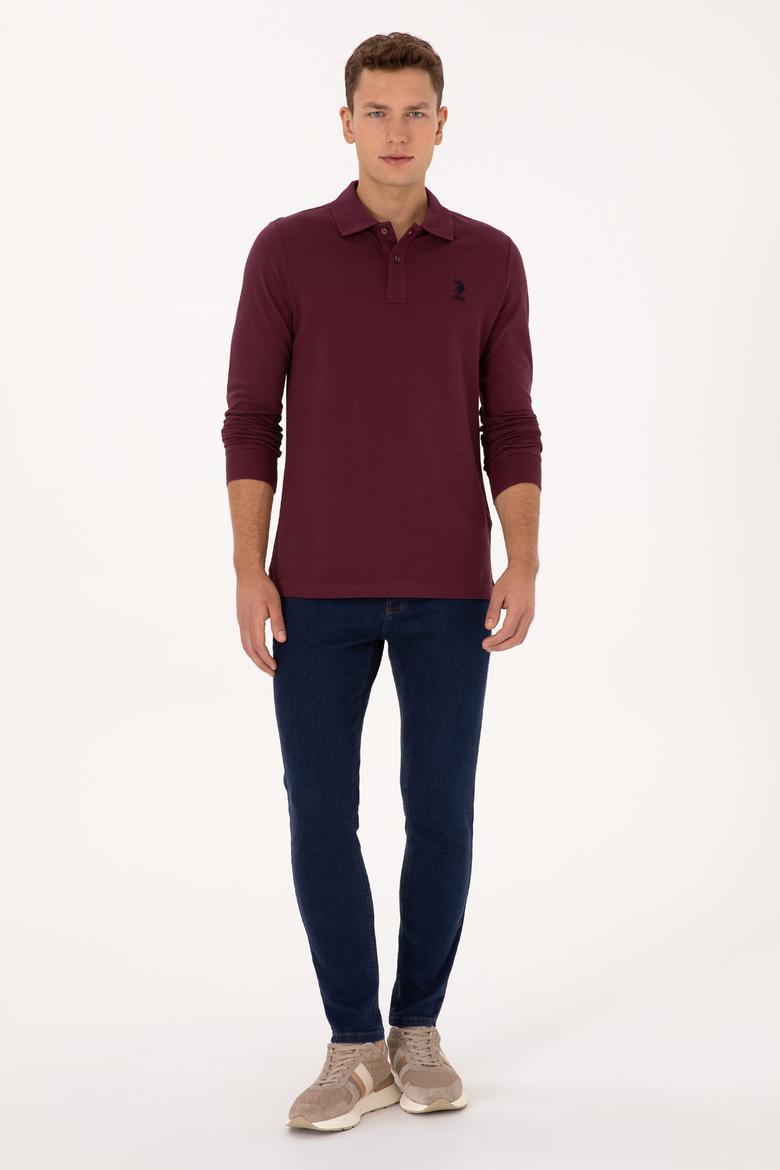 Erkek Regular Fit Polo Yaka Bordo Basic Sweatshirt - 50317510037