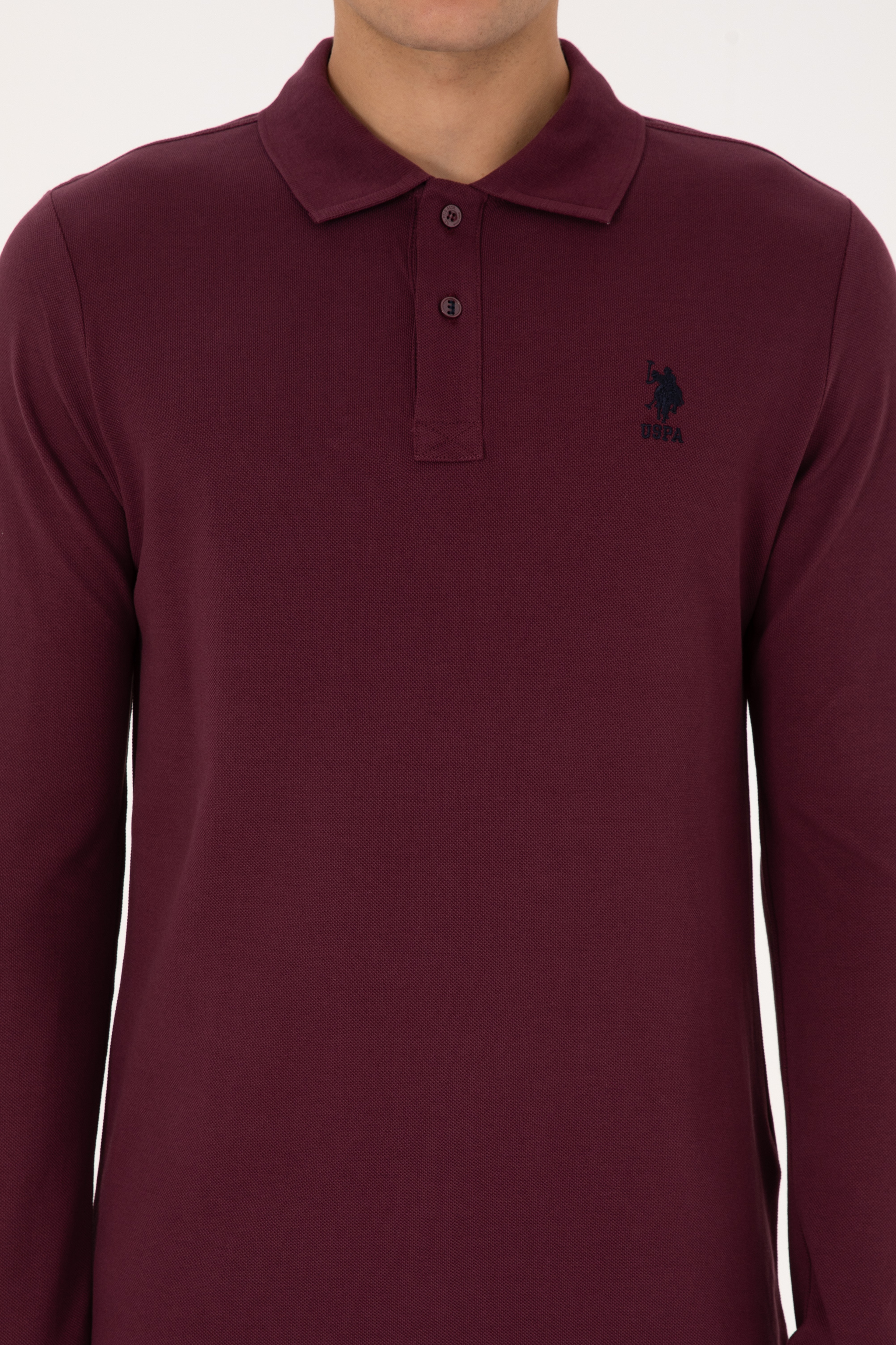 Erkek Regular Fit Polo Yaka Bordo Basic Sweatshirt - Image 6