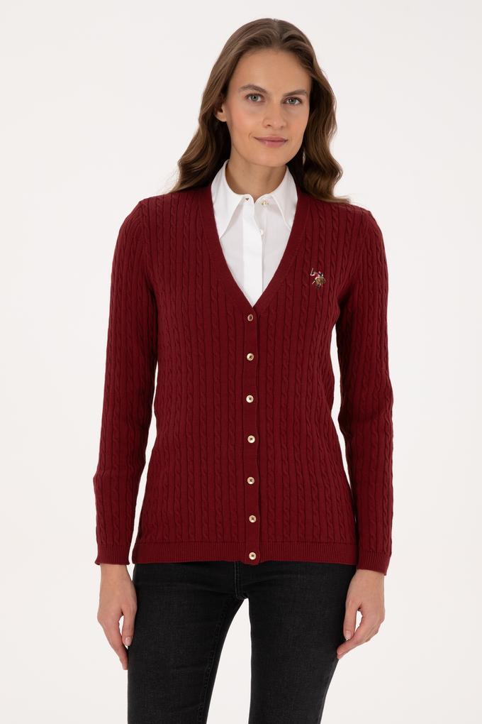 Kadın Bordo Basic Triko Hırka