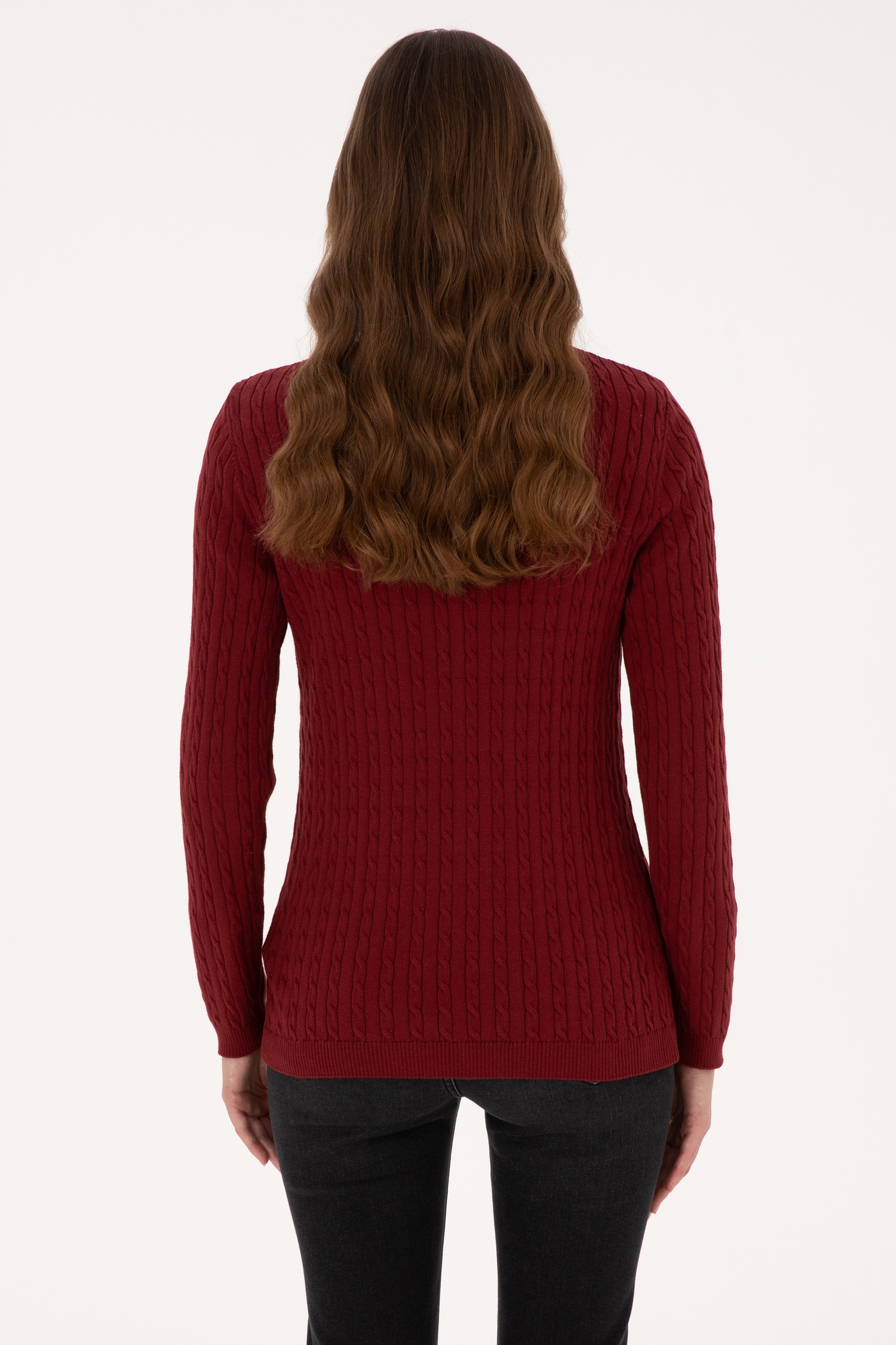 Kadın Bordo Basic Triko Hırka - Image 5