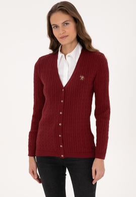 Kadın Bordo Basic Triko Hırka - 50317841020