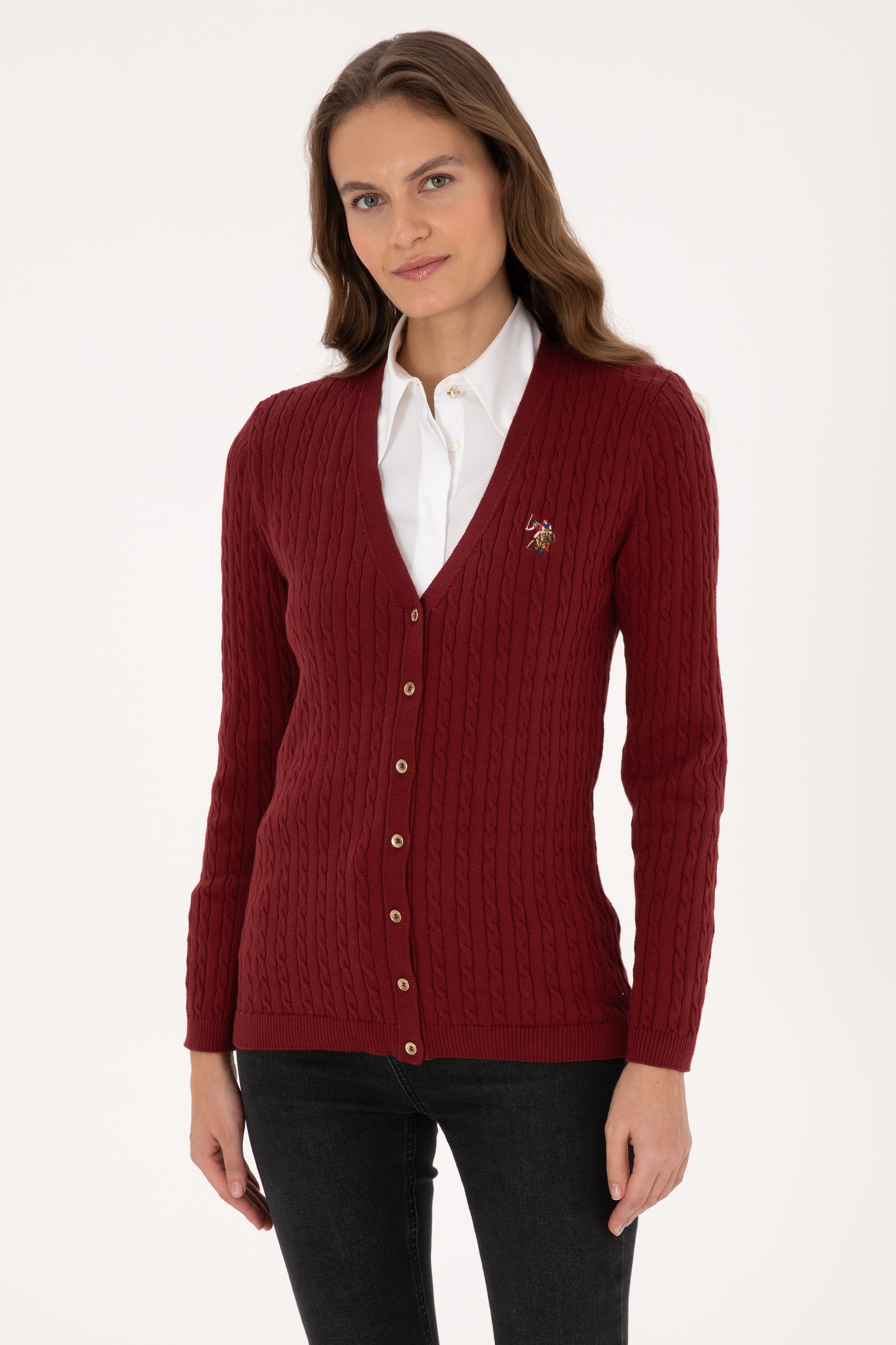 Kadın Bordo Basic Triko Hırka - Image 3