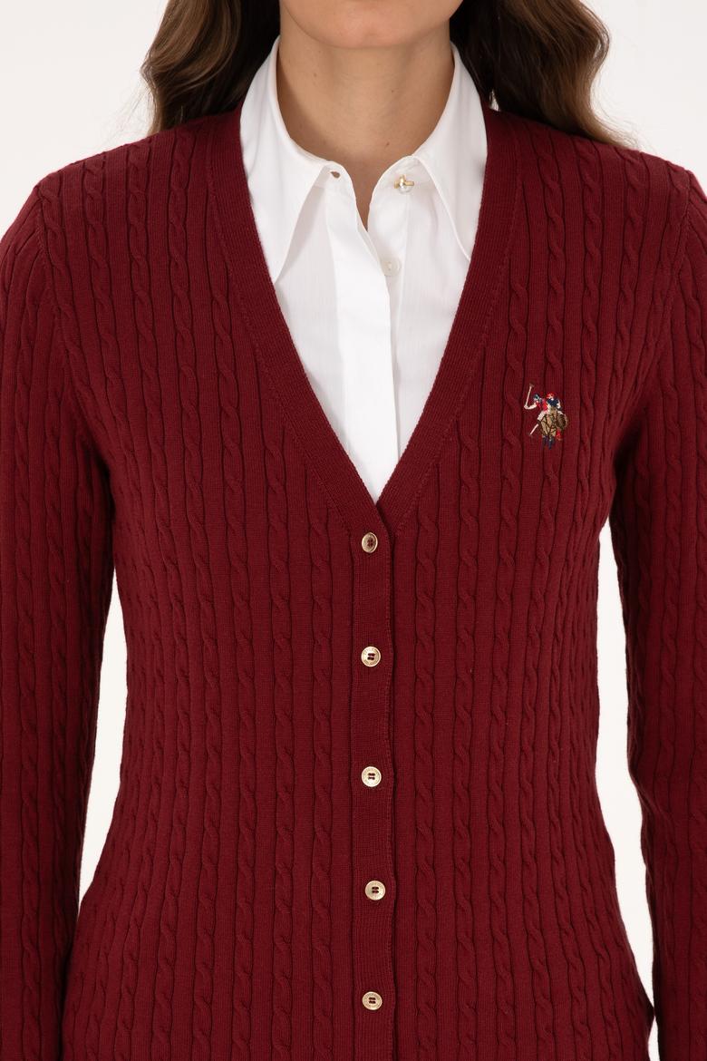 Kadın Bordo Basic Triko Hırka - 50317841020