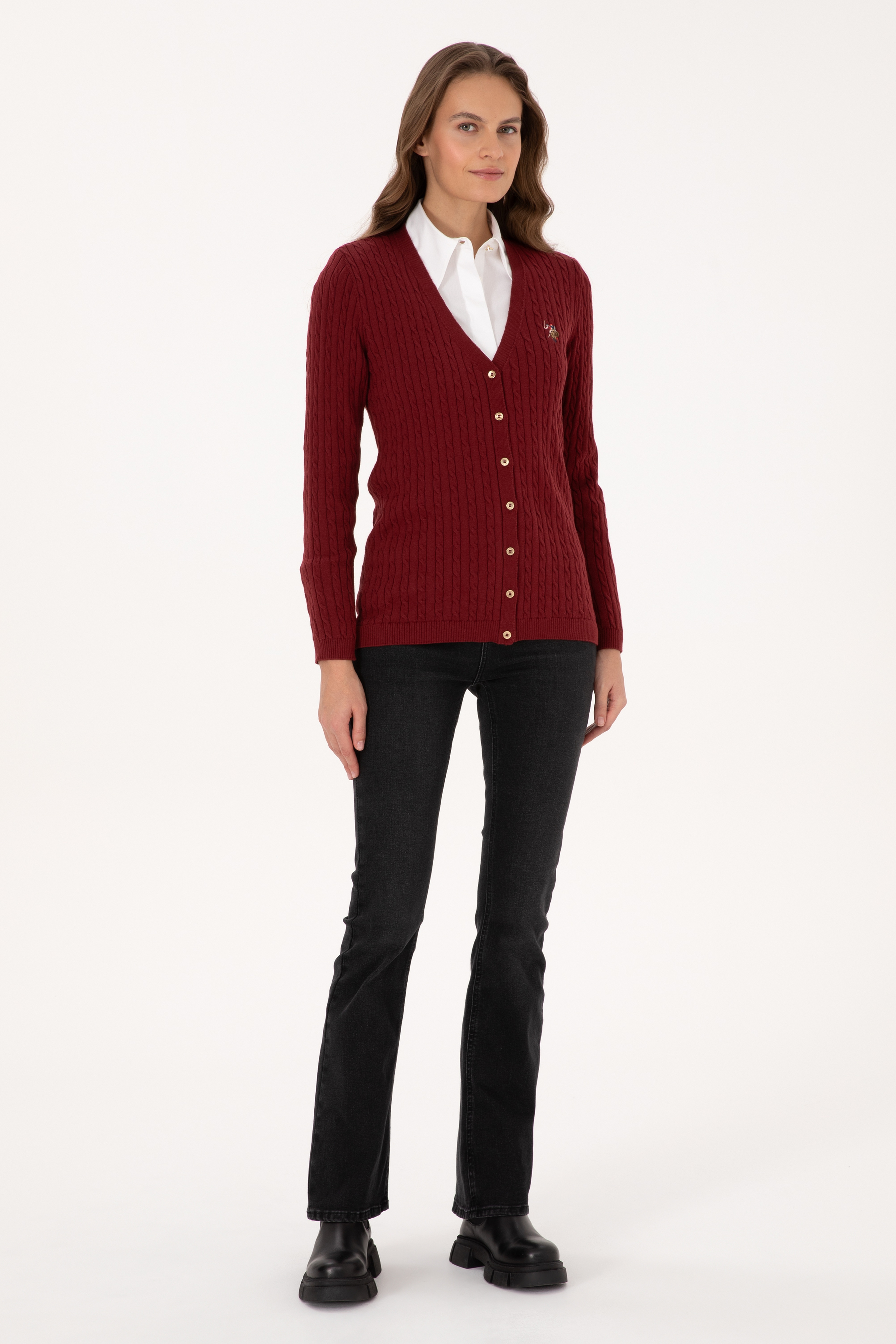 Kadın Bordo Basic Triko Hırka - Image 4