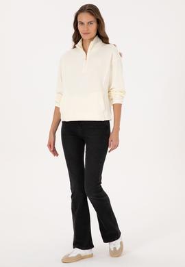 Kadın Krem Fermuarlı Dik Yaka Sweatshirt - 50307798028