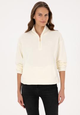 Kadın Krem Fermuarlı Dik Yaka Sweatshirt - 50307798028