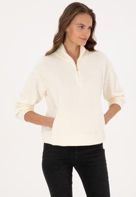 Kadın Krem Fermuarlı Dik Yaka Sweatshirt - 50307798028