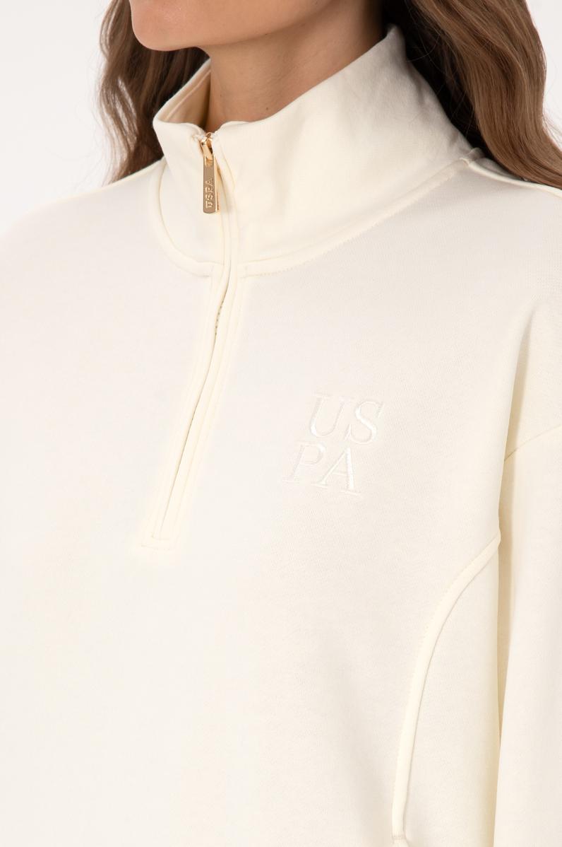 Kadın Krem Fermuarlı Dik Yaka Sweatshirt