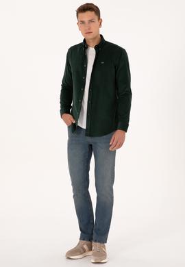 Erkek Koyu Yeşil Uzun Kollu Gömlek - 50315915059