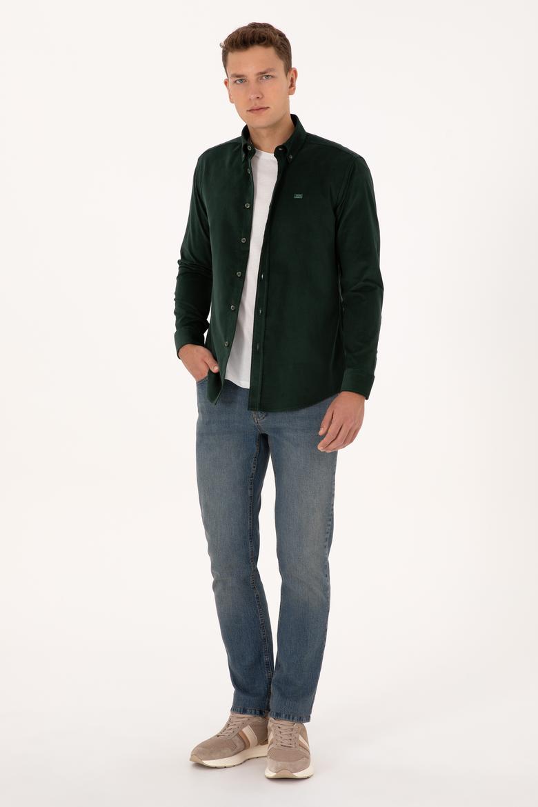 Erkek Koyu Yeşil Uzun Kollu Gömlek - 50315915059