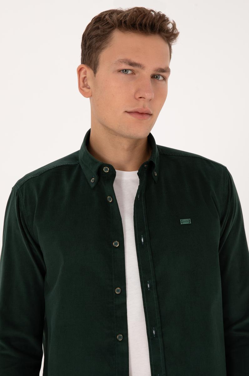 Erkek Koyu Yeşil Uzun Kollu Gömlek