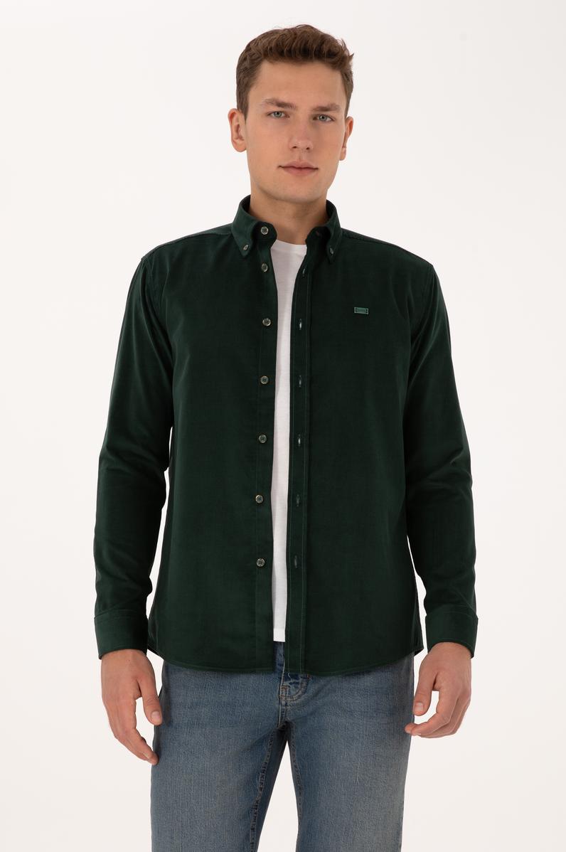 Erkek Koyu Yeşil Uzun Kollu Gömlek