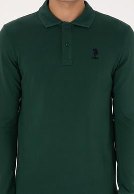 Erkek Regular Fit Polo Yaka Koyu Yeşil Basic Sweatshirt - 50317510018
