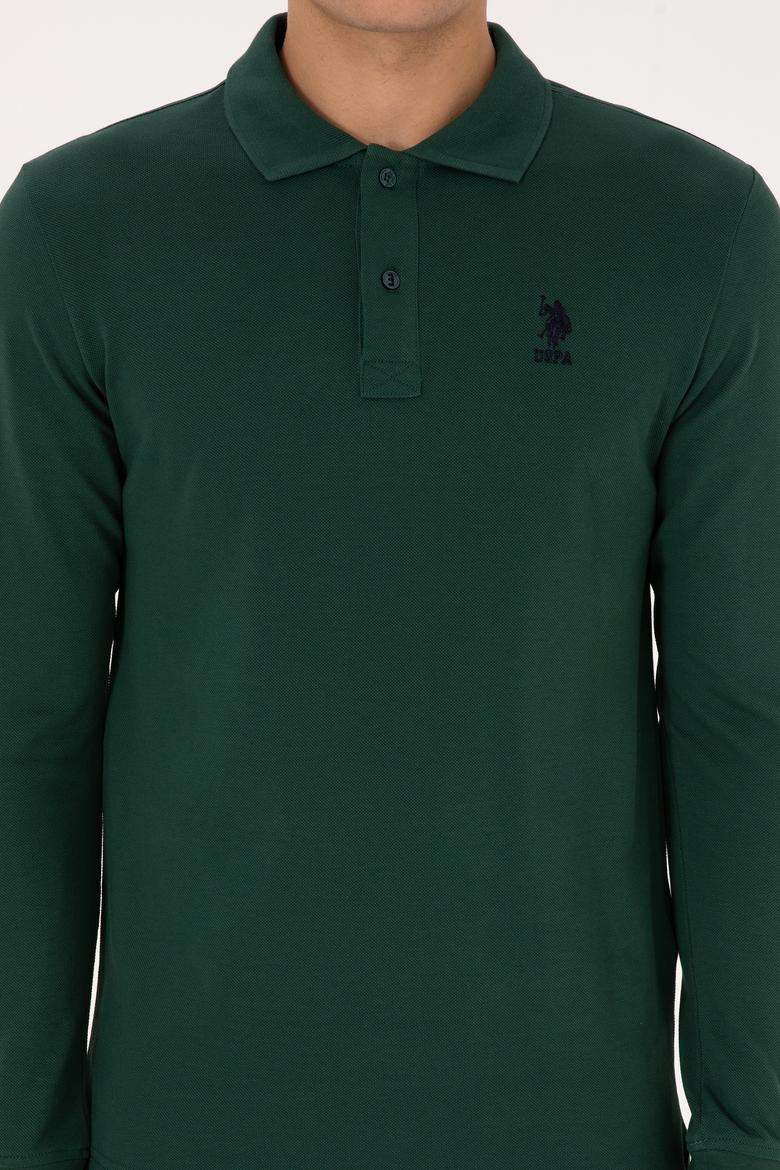 Erkek Regular Fit Polo Yaka Koyu Yeşil Basic Sweatshirt - 50317510018