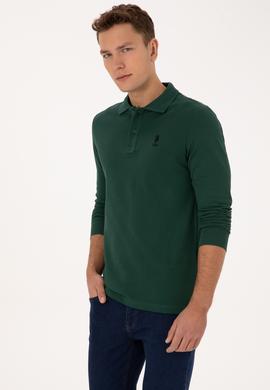Erkek Regular Fit Polo Yaka Koyu Yeşil Basic Sweatshirt - 50317510018