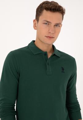 Erkek Regular Fit Polo Yaka Koyu Yeşil Basic Sweatshirt - 50317510018