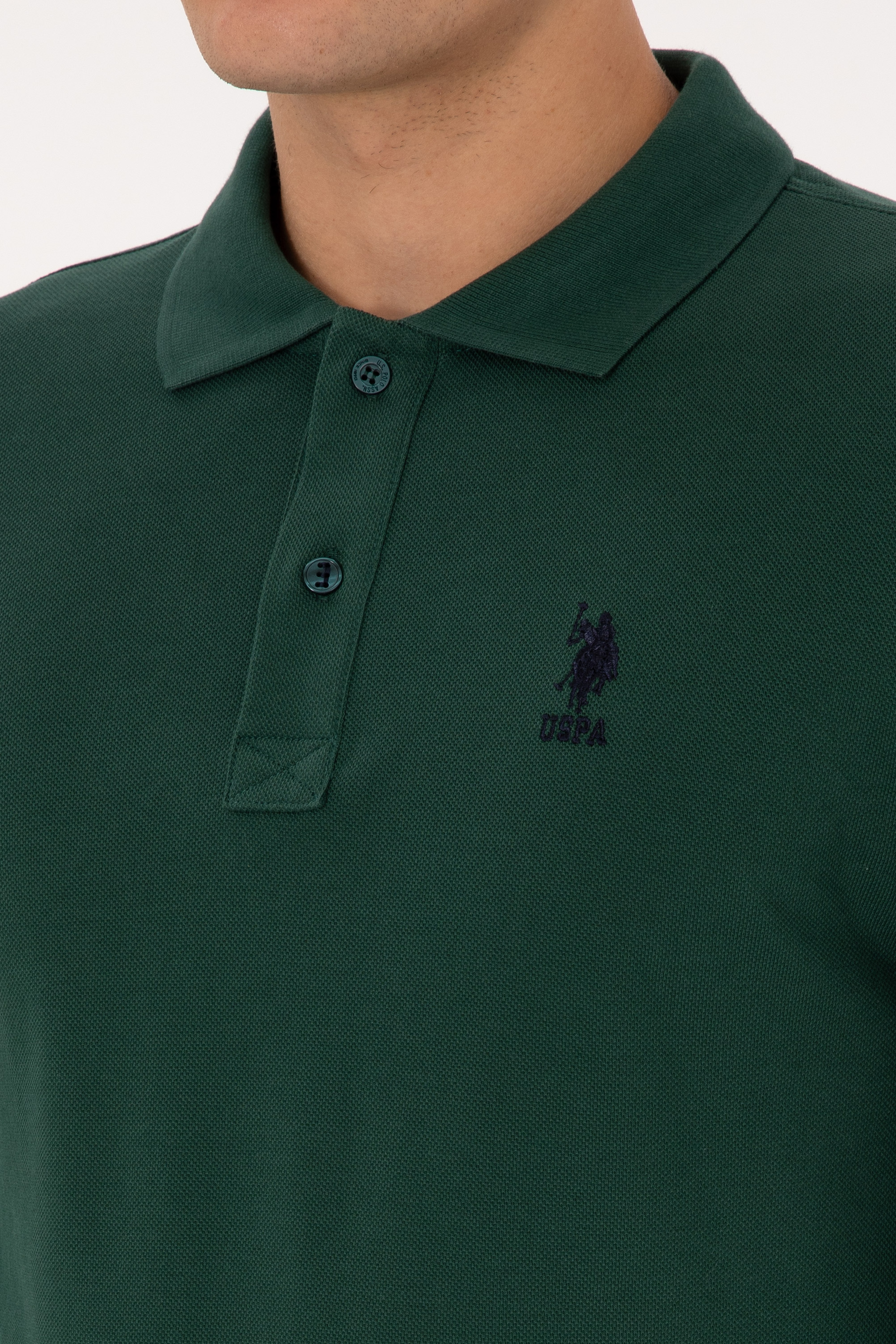 Erkek Regular Fit Polo Yaka Koyu Yeşil Basic Sweatshirt