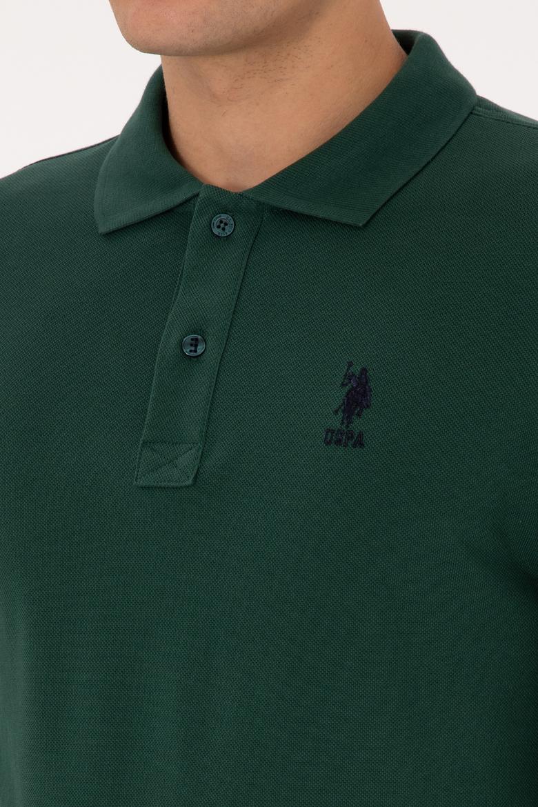 Erkek Regular Fit Polo Yaka Koyu Yeşil Basic Sweatshirt - 50317510018