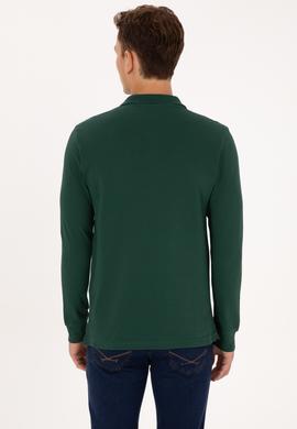 Erkek Regular Fit Polo Yaka Koyu Yeşil Basic Sweatshirt - 50317510018