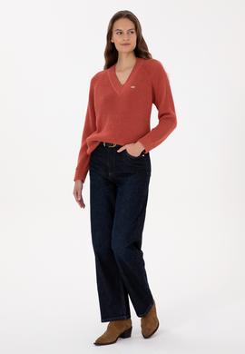 Kadın Gül Kurusu V Yaka Kazak - 50314934012