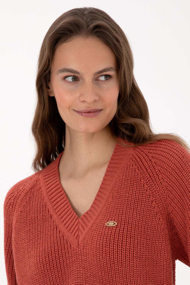 Kadın Gül Kurusu V Yaka Kazak - 50314934012