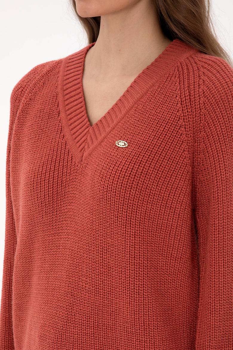 Kadın Gül Kurusu V Yaka Kazak - 50314934012