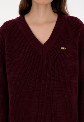Kadın Bordo V Yaka Kazak - 50314934017