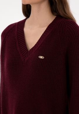 Kadın Bordo V Yaka Kazak - 50314934017