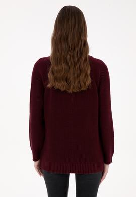 Kadın Bordo V Yaka Kazak - 50314934017