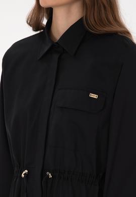 Kadın Siyah Uzun Kollu Belden Büzgülü Gömlek - 50316423003