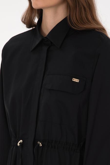 Kadın Siyah Uzun Kollu Belden Büzgülü Gömlek