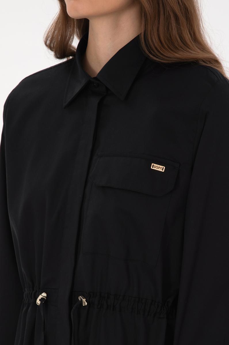 Kadın Siyah Uzun Kollu Belden Büzgülü Gömlek