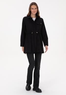 Kadın Siyah Uzun Kollu Belden Büzgülü Gömlek - 50316423003