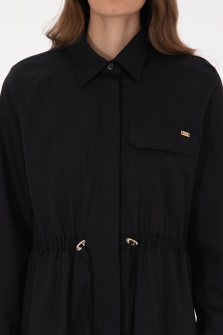 Kadın Siyah Uzun Kollu Belden Büzgülü Gömlek - 50316423003