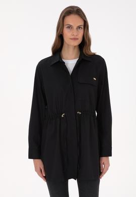 Kadın Siyah Uzun Kollu Belden Büzgülü Gömlek - 50316423003