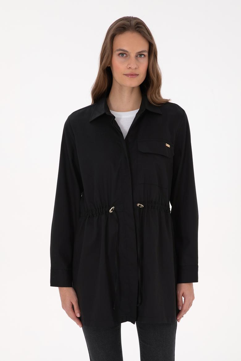 Kadın Siyah Uzun Kollu Belden Büzgülü Gömlek
