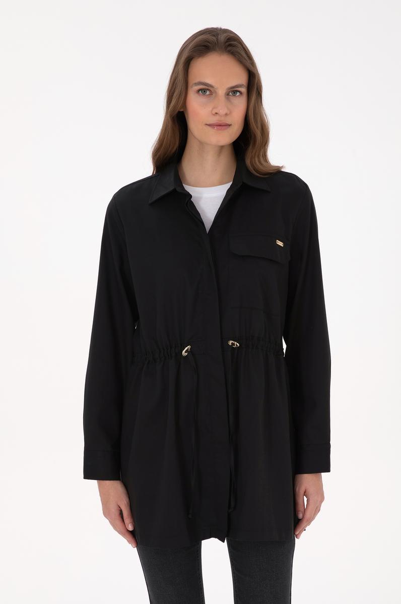 Kadın Siyah Uzun Kollu Belden Büzgülü Gömlek