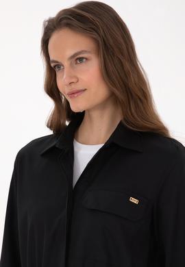 Kadın Siyah Uzun Kollu Belden Büzgülü Gömlek - 50316423003