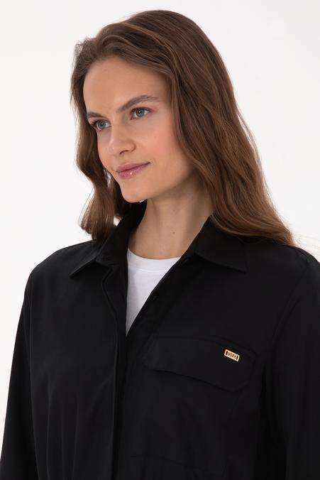 Kadın Siyah Uzun Kollu Belden Büzgülü Gömlek