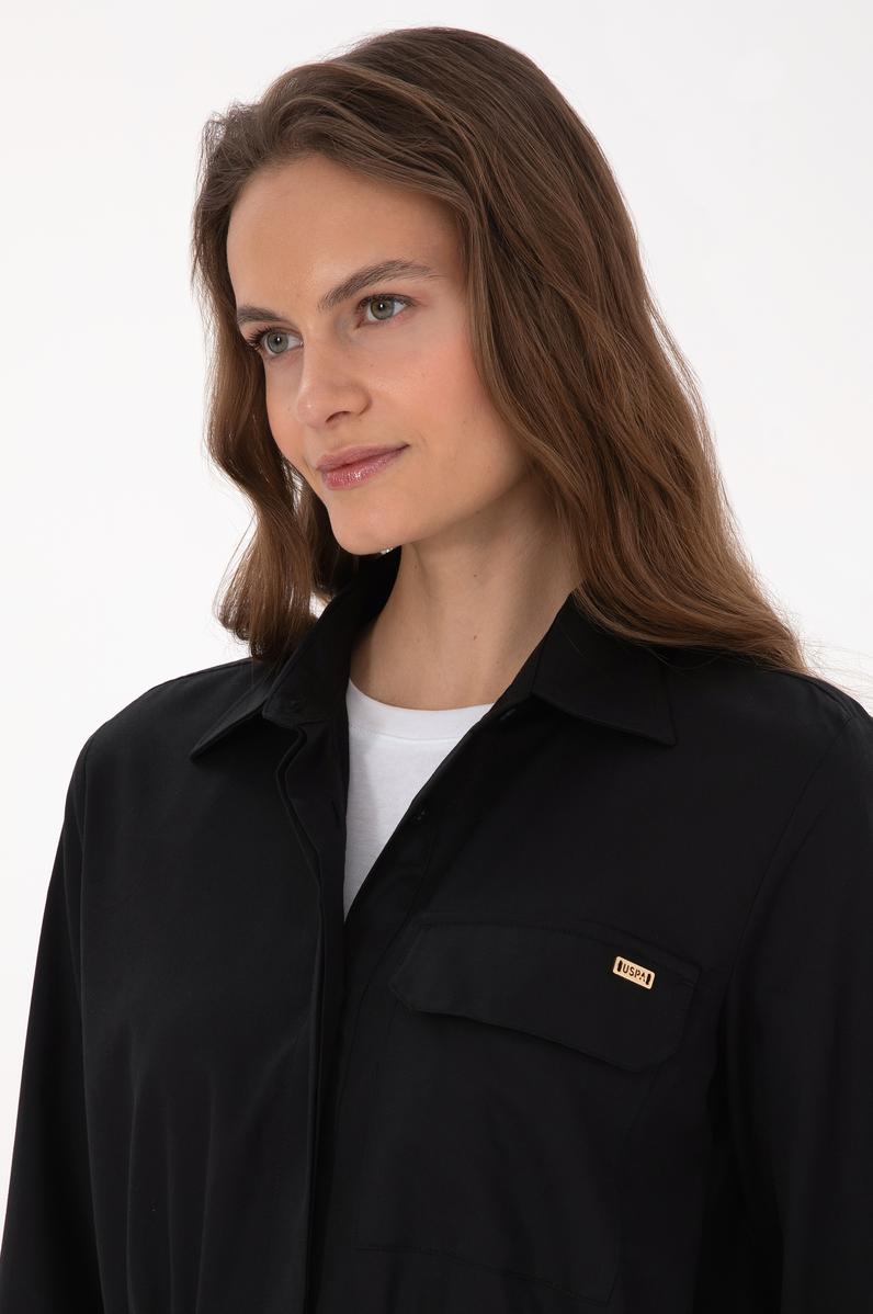 Kadın Siyah Uzun Kollu Belden Büzgülü Gömlek