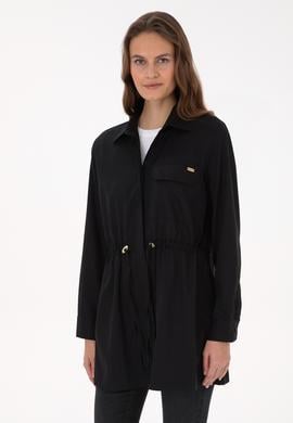 Kadın Siyah Uzun Kollu Belden Büzgülü Gömlek - 50316423003