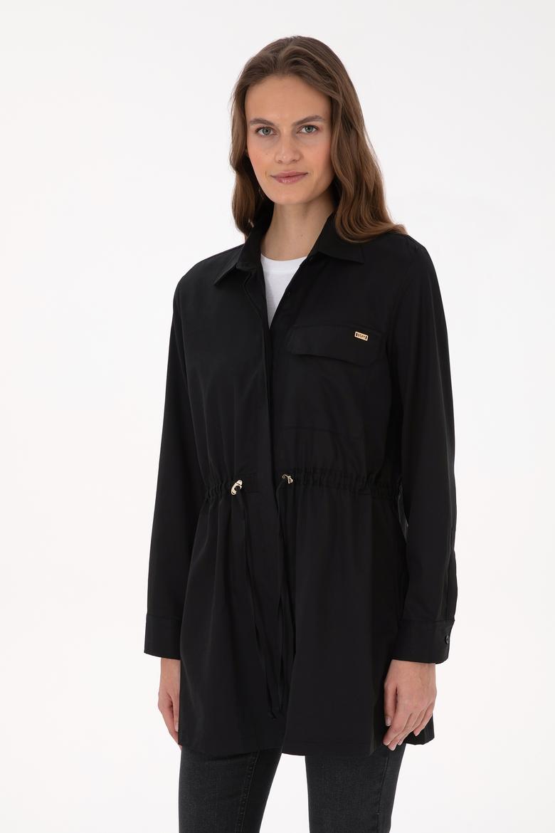 Kadın Siyah Uzun Kollu Belden Büzgülü Gömlek - 50316423003