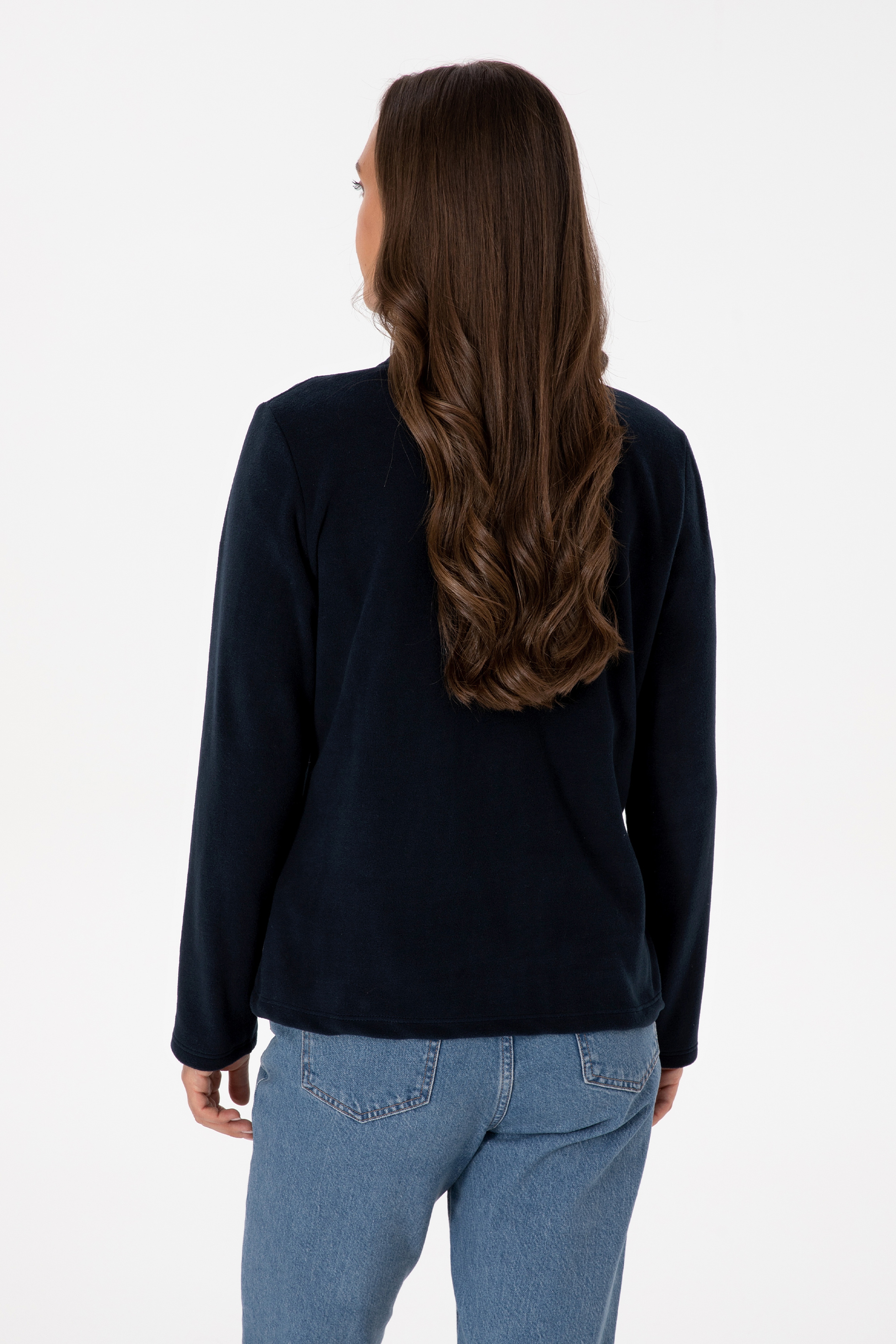 Kadın Lacivert Fermuarlı Dik Yaka Polar Sweatshirt - Image 5