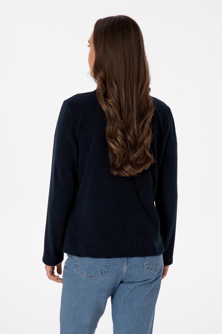 Kadın Lacivert Fermuarlı Dik Yaka Polar Sweatshirt - 50316729039