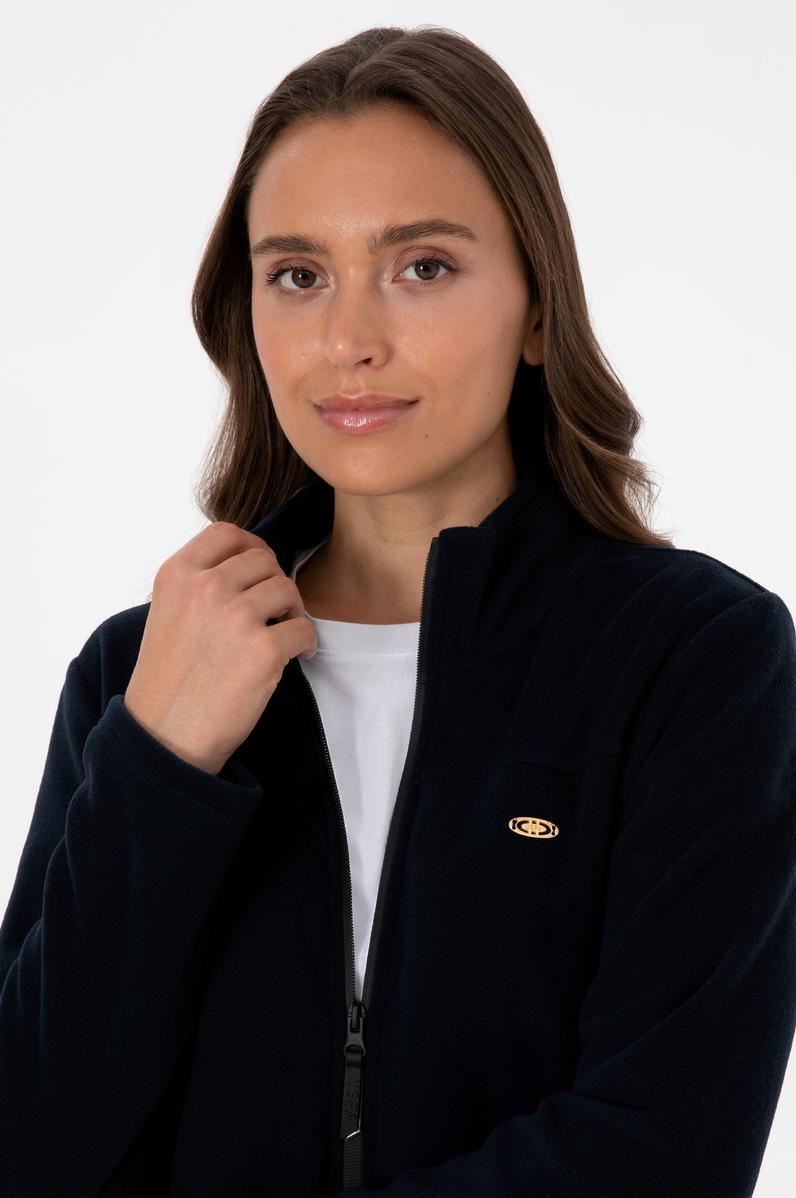 Kadın Lacivert Fermuarlı Dik Yaka Polar Sweatshirt